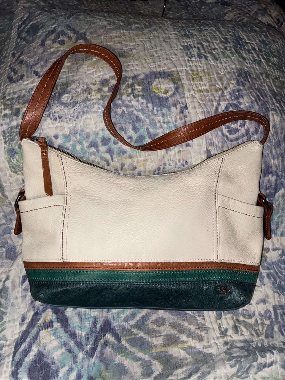 The Sak Kendra Off White, Blue & Brown Leather Hobo Shoulder Bag Boho Purse